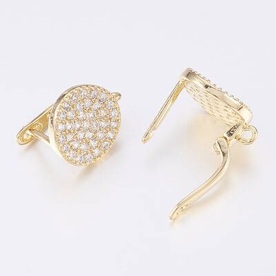 Brass Micro Pave Cubic Zirconia Hoop Earring Findings with Latch Back Closure