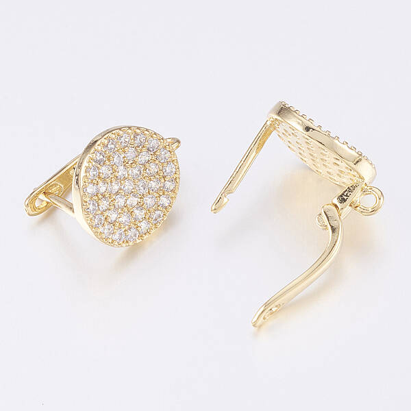 Brass Micro Pave Cubic Zirconia Hoop Earring Findings with Latch Back Closure