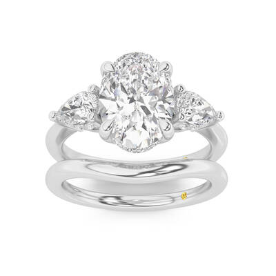 Celestia Lab Grown Oval Shaped Diamond Engagement Ring with the Luna Wedding Band | 10K White Gold 3 3/4 ct. tw.