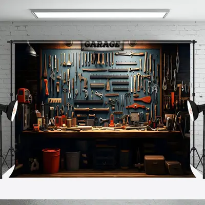 Aperturee Auto Repair Tools Dim Lights Garage Photo Backdrop