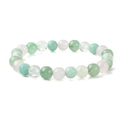 Natural Amazonite & Rose Quartz & Quartz Crystal & Green Aventurine Round Beaded Stretch Bracelets