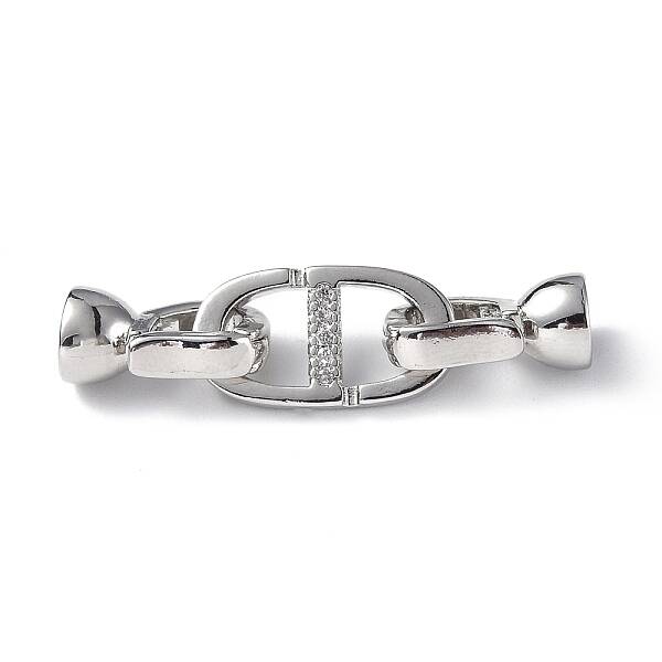 Rack Plating Brass Micro Pave Clear Cubic Zirconia Fold Over Clasps