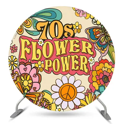 Aperturee 70S Flower Power Beige Round Birthday Party Backdrop | Birthday Round Backdrop Cover | Round Birthday Backdrop Cove...