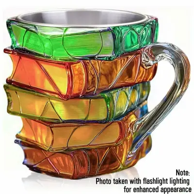 Multicolor 3D Book Design Mug, 1 Count Handmade Ceramic Mug, Artistic Beverage Cup with Embedded Art, Unique Gift for Literat...