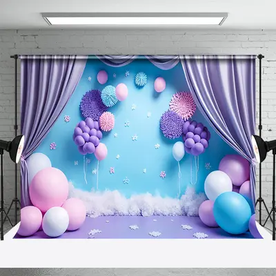 Pink Purple Balloon Curtain Cake Smash Backdrop - Aperturee