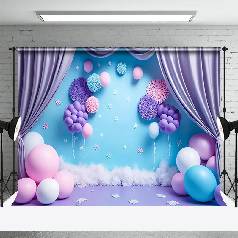 Pink Purple Balloon Curtain Cake Smash Backdrop - Aperturee
