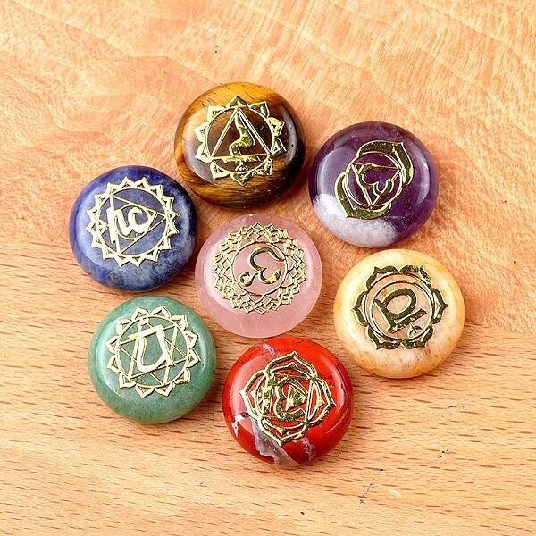 Chakra Natural Gemstone Flat Round Stone