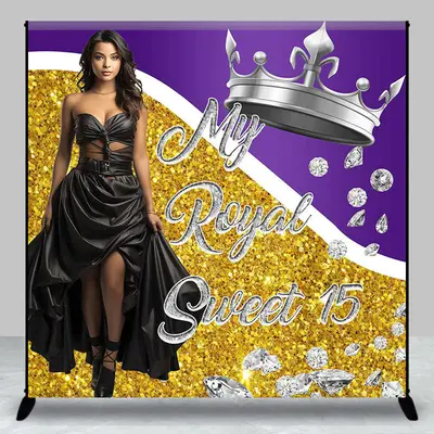 Custom Crown Gold Purple Sweet 15 Birthday Backdrop - Aperturee