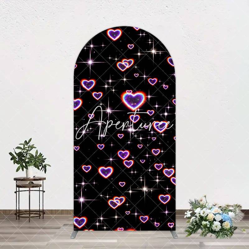 Aperturee Black Sparkle Rainbow Hearts Romantic Arch Backdrop, 1.6X4FT(0.5X1.2M), 38.18 USD, arch backdrop kit, YMGD9M96-A