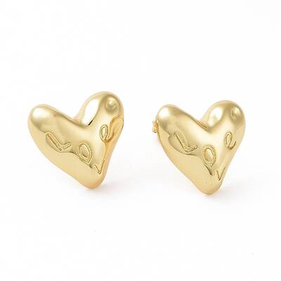 Brass Heart Stud Earrings for Women