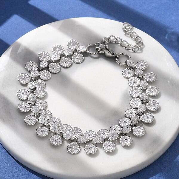 304 Stainless Steel Flower Link Chain Bracelets for Women
