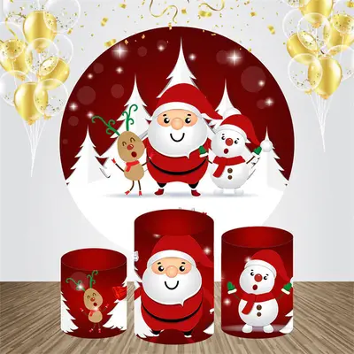 Red Santa White Snow Round Christmas Backdrop Kit - Aperturee