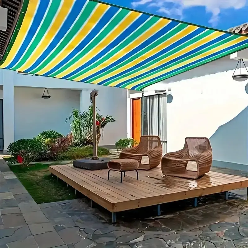 Colorful Stripe Pattern Outdoor Sunshade Cloth 1Count Durable Breathable Sunshade Net for Terrace Picnic Carport Garden Balco...