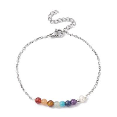 Chakra Theme Natural & Synthetic Mixed Gemstone & Pearl Beaded Bracelets