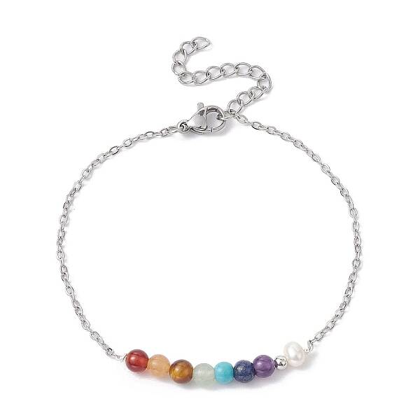 Chakra Theme Natural & Synthetic Mixed Gemstone & Pearl Beaded Bracelets