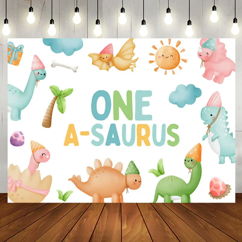One A Saurus Carton Dinosaur World Birthday Backdrop - Aperturee