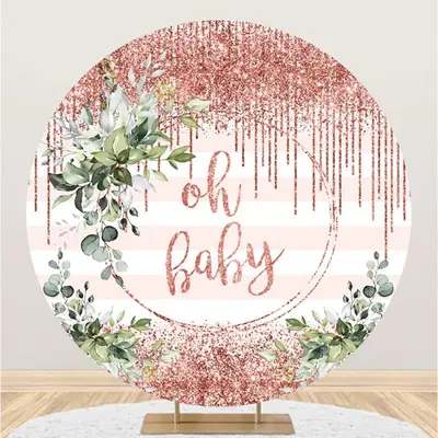 Aperturee Round Glitter Pink Oh Baby Stripe Baby Shower Backdrop | Custom Round Baby Shower Backdrop | Custom Round Backdrop ...