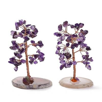Natural Amethyst Chips & Agate Pedestal Display Decorations