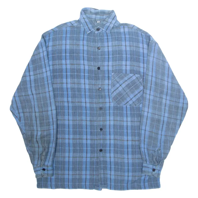 Mens Flannel Shirt Blue Plaid Long Sleeve M