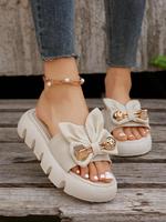 Women's Cute Bowknot Design Slides, Casual Comfortable Home Slippers, Non-slip Soft Slippers for Indoor & Outdoor Wear, Walki...