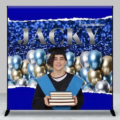 Prom Blue Balloons Personalized Graduation Backdrop - Aperturee