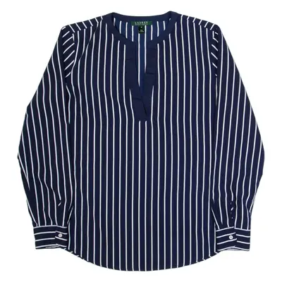 LAUREN RALPH LAUREN Womens Printed Shirt Blue V-Neck Long Sleeve Striped M