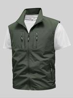 Gym Clothing Men's Solid Zip Up Sports Vest, Regular Fit Casual Lightweight Multi-pocket Sleeveless Outerwear for Outdoor Act...