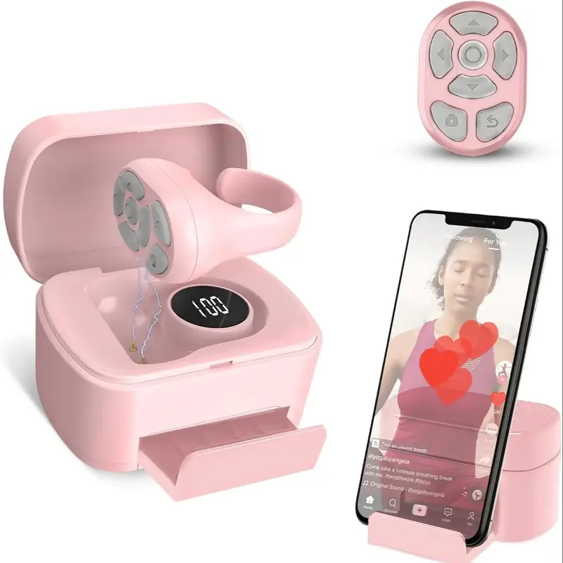 Wireless Remote Control Ring with Digital Display & Charging Case, Rechargeable 7-Button Scrolling Ring Clicker for Smartphon...