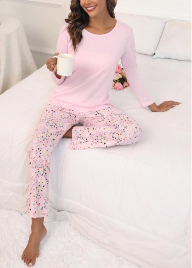 Modlily Light Pink Star Print Lounge Top and Pants - M