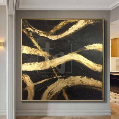 Original Gold Leaf Painting Contemporary Abstract Painting Abstract Modern Painting Hotel Art | GOLDEN THREADS OF FATE