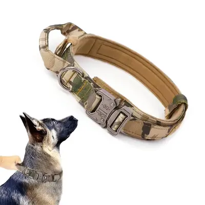 Durable Dog Collar, 1 Count Adjustable Tactical Dog Collar with Heavy Duty Buckle, Dog Collar with Control Handle for Medium ...