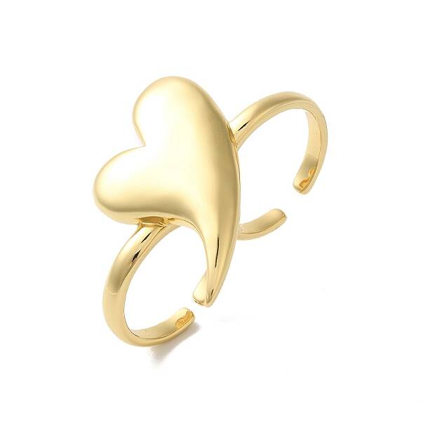Rack Plating Heart Brass Open Cuff Double Rings for Women