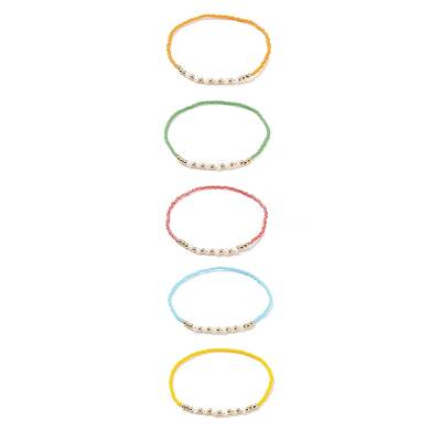 Natural Pearl & Glass Seed & Brass Beaded Stretch Bracelet for Women