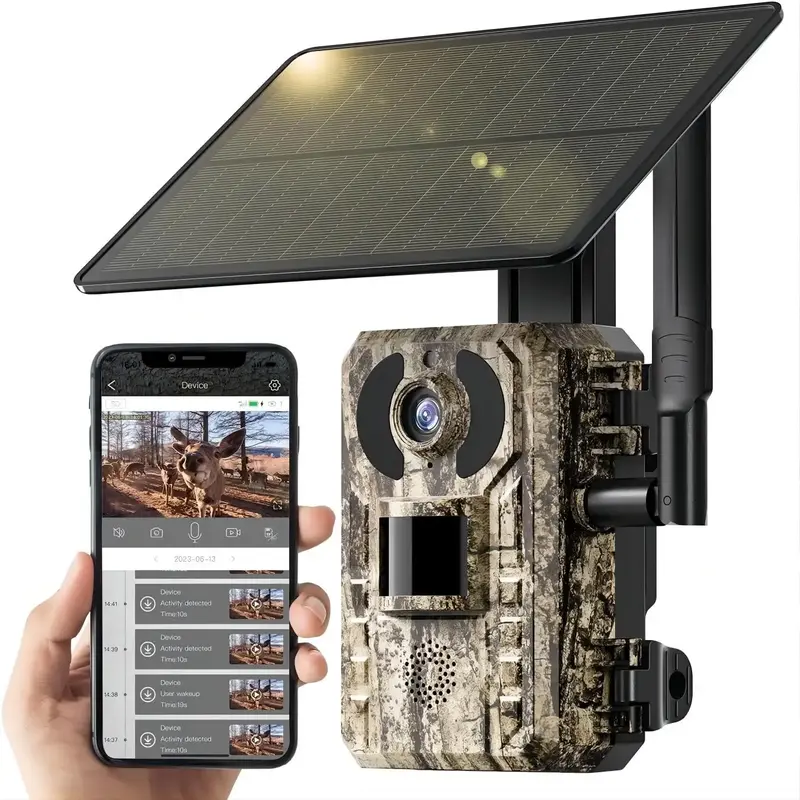 2.7K Cellular Trail Camera 5rd Generation 4G LTE with Solar Panel, Live Video Game Camera Include SIM Card with 360° Pan Til...