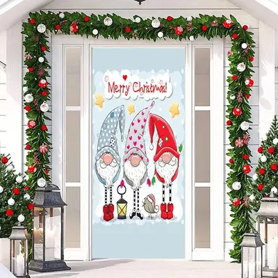 Light Blue Cute Elf Merry Door Cover For Christmas - Aperturee