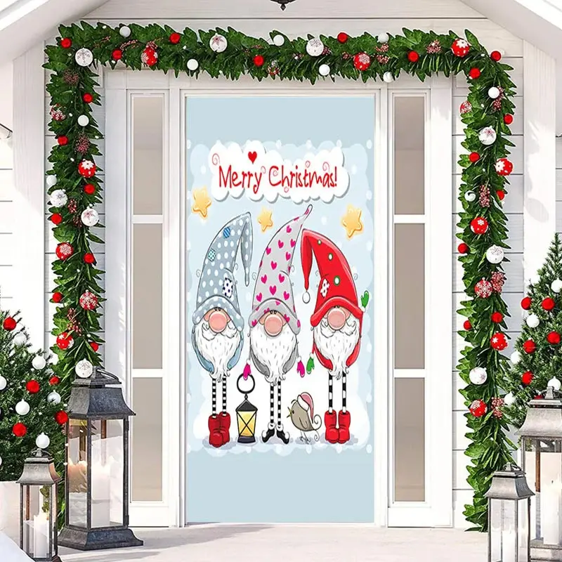 Light Blue Cute Elf Merry Door Cover For Christmas - Aperturee