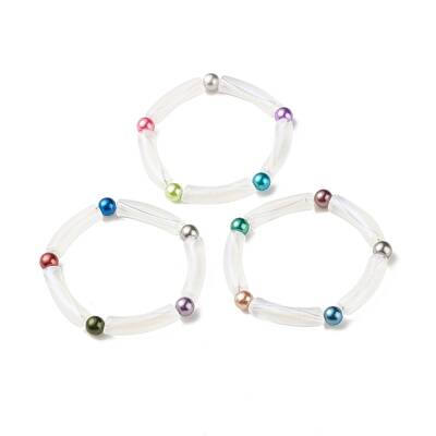 Acrylic Curved Tube & Round Chunky Stretch Bracelet for Women