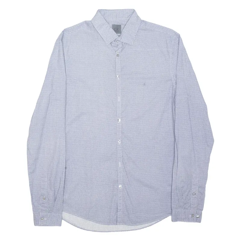 CALVIN KLEIN Slim Fit Mens Formal Shirt Blue Check Long Sleeve M