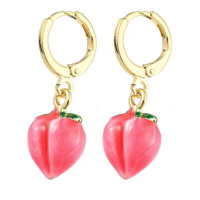 Fuchsia Peach Glass Dangle Leverback Earrings