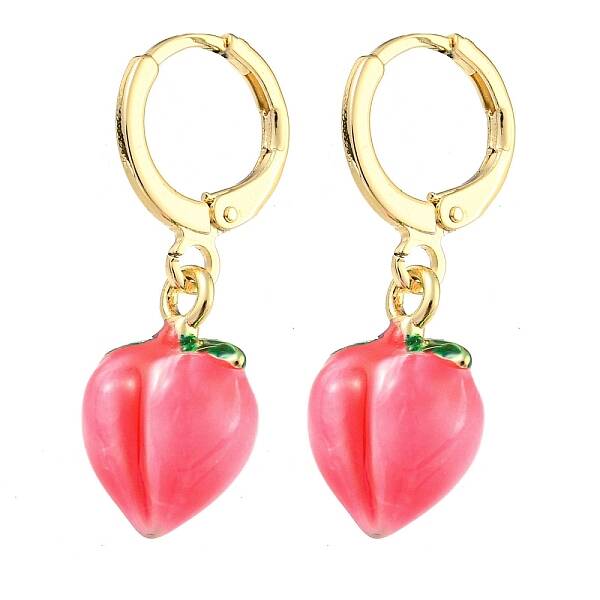 Fuchsia Peach Glass Dangle Leverback Earrings