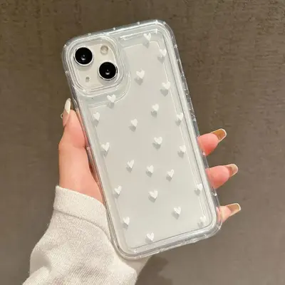 Heart Pattern Phone Case, Clear Decorative Phone Protective Cover, Phone Accessories Compatible With iPhone XR X 11 12 13 14 ...
