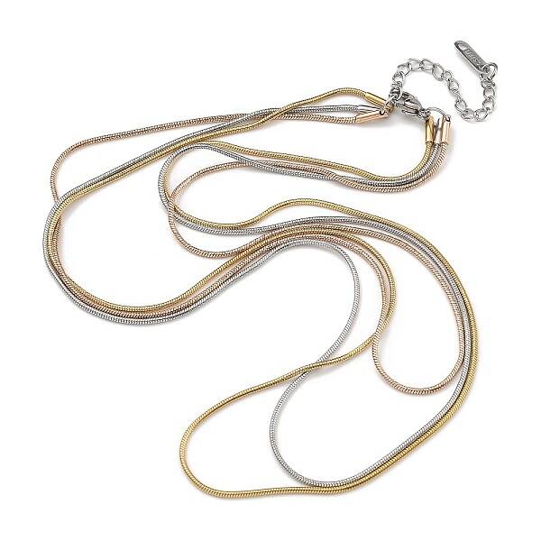 304 Stainless Steel Multi Layered Round Snake Chain Necklaces