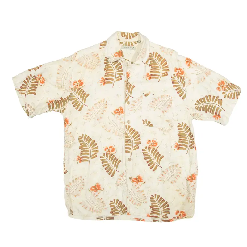 SUMMA Hawaiian Shirt Cream Floral Short Sleeve Mens M