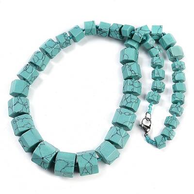 Synthetic Turquoise Hexagon Prism Graduated Beaded Necklaces for Women Men
