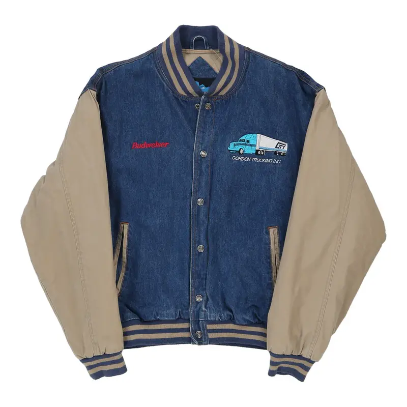 Budweiser, Gordon Trucking inc. Tri Mountain Varsity Jacket - Large Blue Cotton