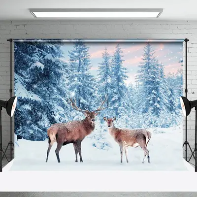 Aperturee Deer Elk Winter Forest Natural Photography Backdrop