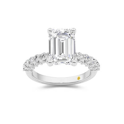 Verda Art Deco Inspired V-Prong Emerald Cut Lab Grown Diamond Engagement Ring | 18K White Gold 4 1/4 CT. TW.