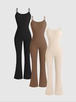 Women's Solid Color Flare Leg Cami Jumpsuit, Casual Spaghetti Strap Sleeveless  Jumpsuit, One Piece Jumpsuit, Fashion Ladies'...