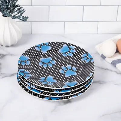 Paw Print Salad Plates - Set of 4 - Black Paw Prints