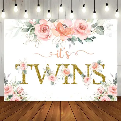 Aperturee Its Twins Pink Florals Baby Shower Backdrop Girl